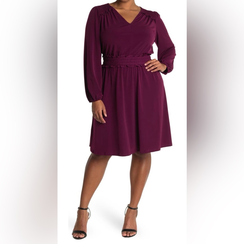 Plus Size ✨ NEW London Times V-Neck Empire Smocked Waist Long Sleeve Dress 20W